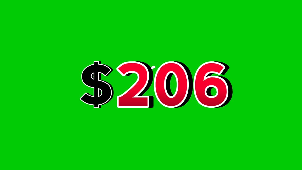 Grafica in movimento numero $206 con effetto fumo e sfondo verde; numeri rosso acceso. Video con effetto 3D e ombre per elementi video, concetto aziendale