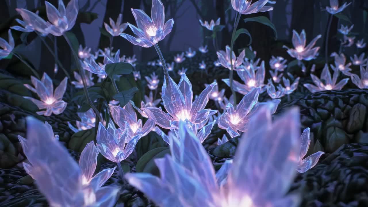 Glowing flowers in a dark forest