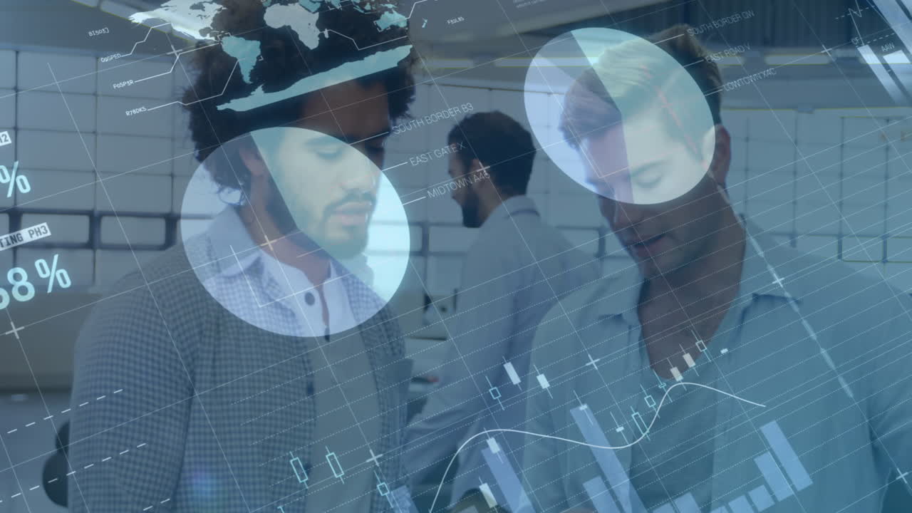 animación del procesamiento de datos financieros sobre diversos empresarios