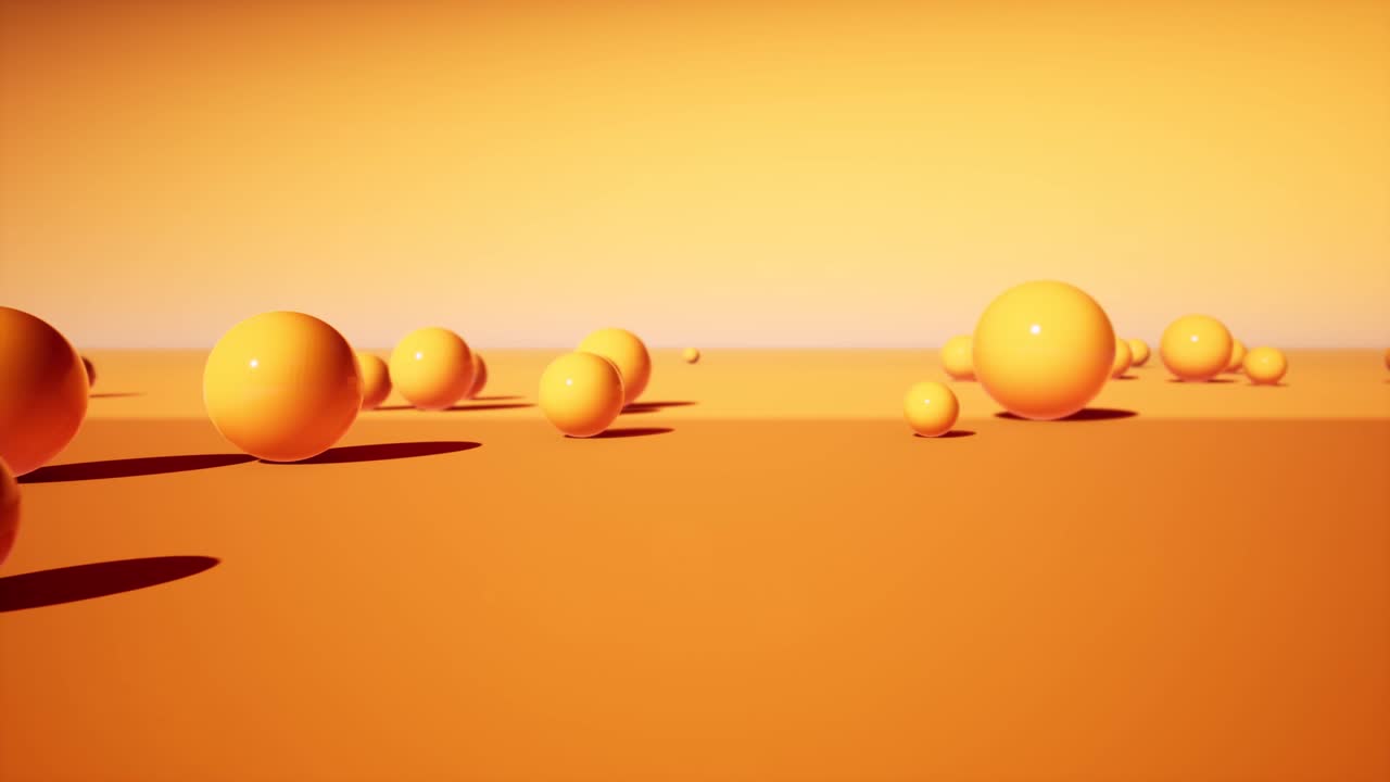imágenes abstractas de bolas de plástico naranja 3d. moviéndose en dirección lateral a través de esferas brillantes estáticas que representan un fondo animado decorativo. formas geométricas brillantes en diferentes tamaños video 4k