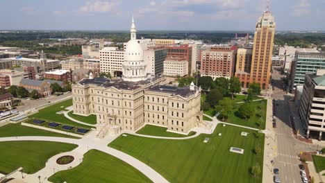 aerial view of the historic and striking michigan capitol building