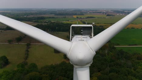 Wind-Turbine-with-Aerial-View-of-Propeller-Cone,-Close-Up-Shot