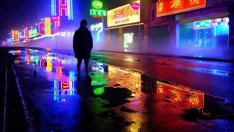 neon night city street with reflections