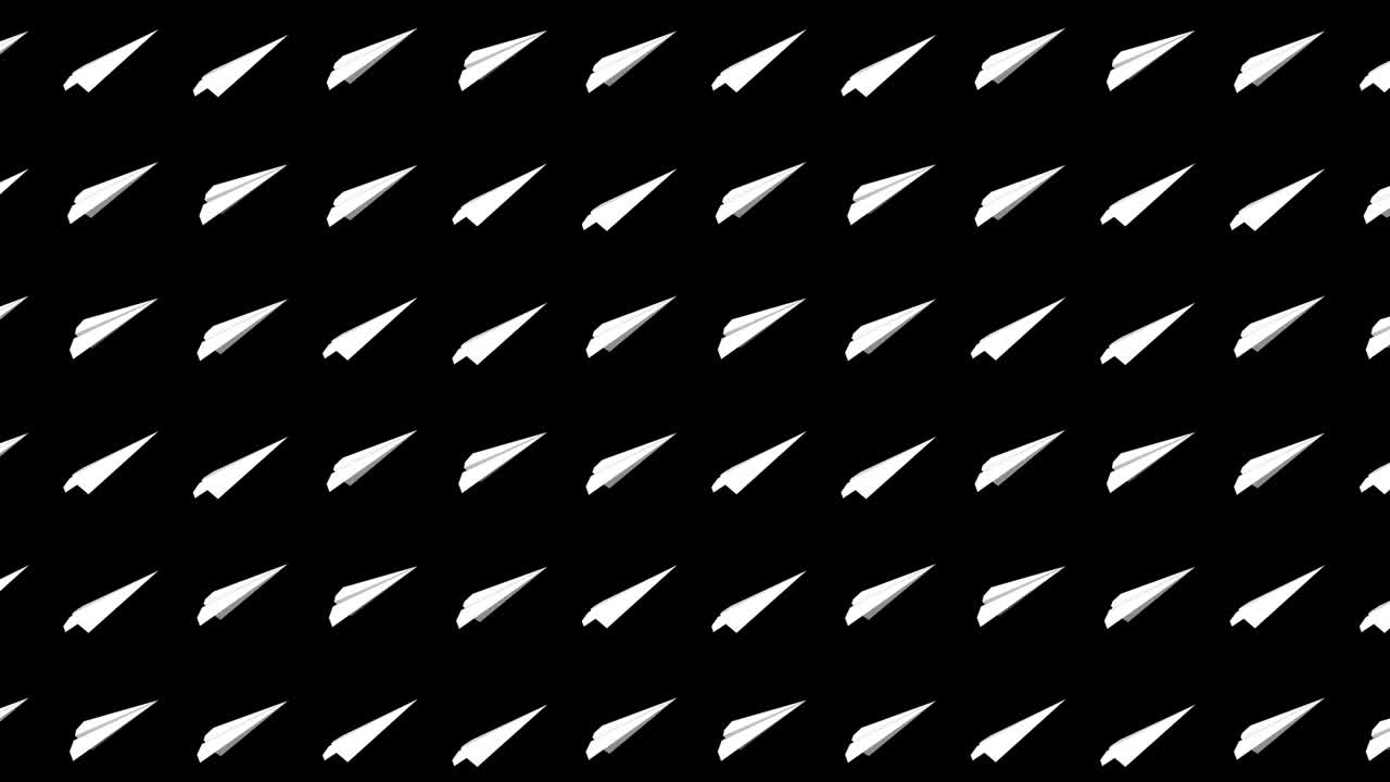colección de aviones de papel hechos a mano. animación en bucle de un avión de papel blanco que fluye sobre un fondo negro. concepto de conexión de negocios. avión de origami volando.