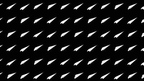 handmade paper plane collection. loop animation of flowing white paper plane on black background. business connection concept. origami airplane flying.