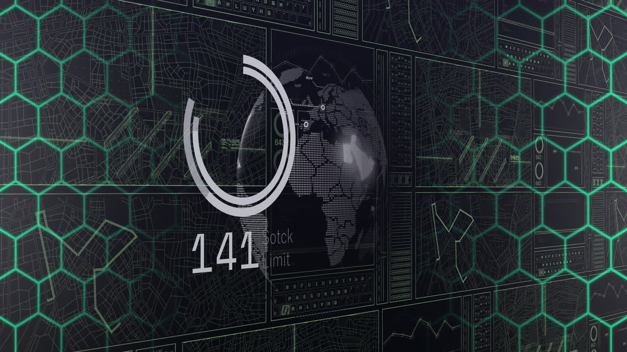 Animation of circles and data processing on black background