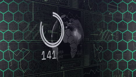 Animation of circles and data processing on black background