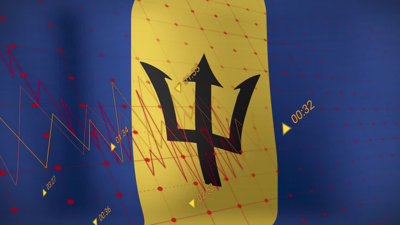 animación del procesamiento de datos sobre la bandera de barbados