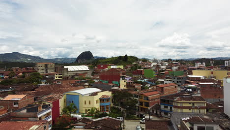 drone shot of a colorful town in colombia with vibrant views.