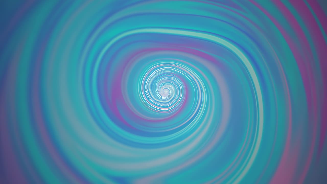 Turquoise Spiral Vortex Spins Into Center, Retro Psychedelic Tunnel Soft Pastel Blues And Purples Swirl