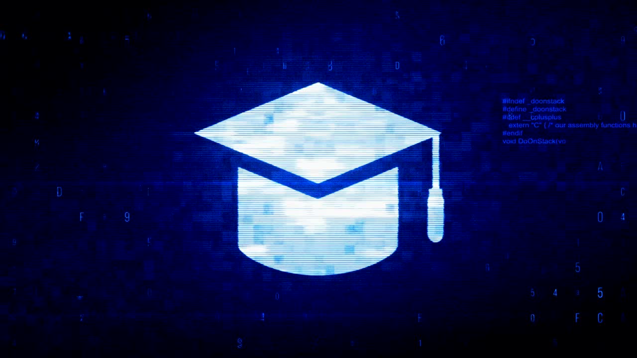 símbolo de la tapa de graduación animación de error de ruido de píxeles digitales.