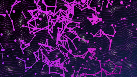 animation of network of conncetions over purple lines on black background