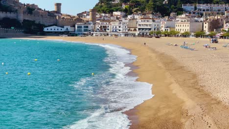 Castle-walled-enclosure-on-the-sea-in-Tossa-de-Mar,-Girona-Spain-Costa-Brava-turquoise-water-beaches