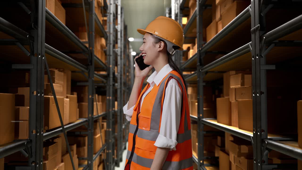 trabajador del almacén hablando por teléfono.