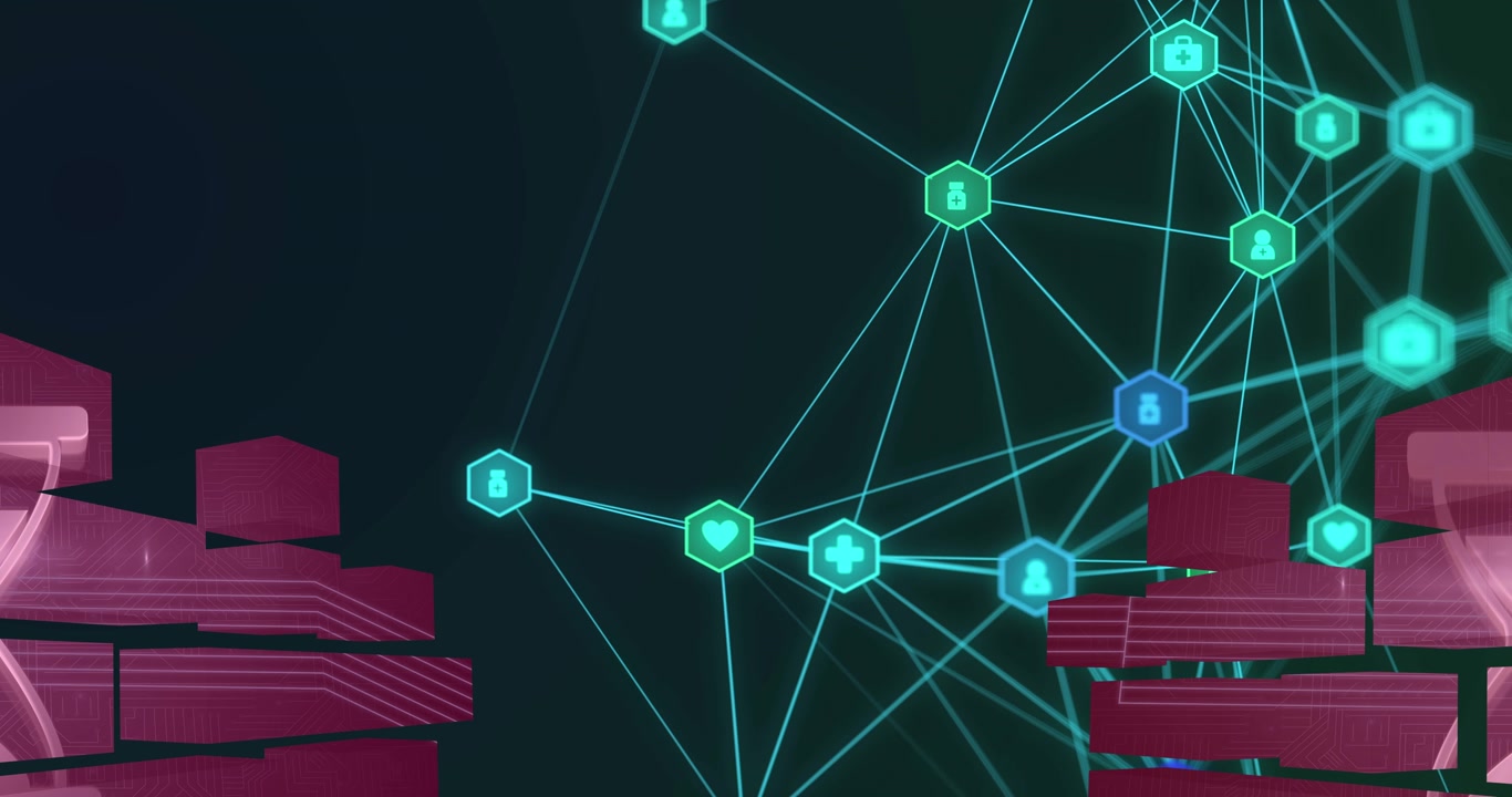 Animation of text with globe and network of connections