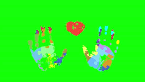 world autism awareness day. animation of symbolic prints of children's palms from rainbow puzzles over green screen. health care. 4k video graphic animation of world autism awareness day