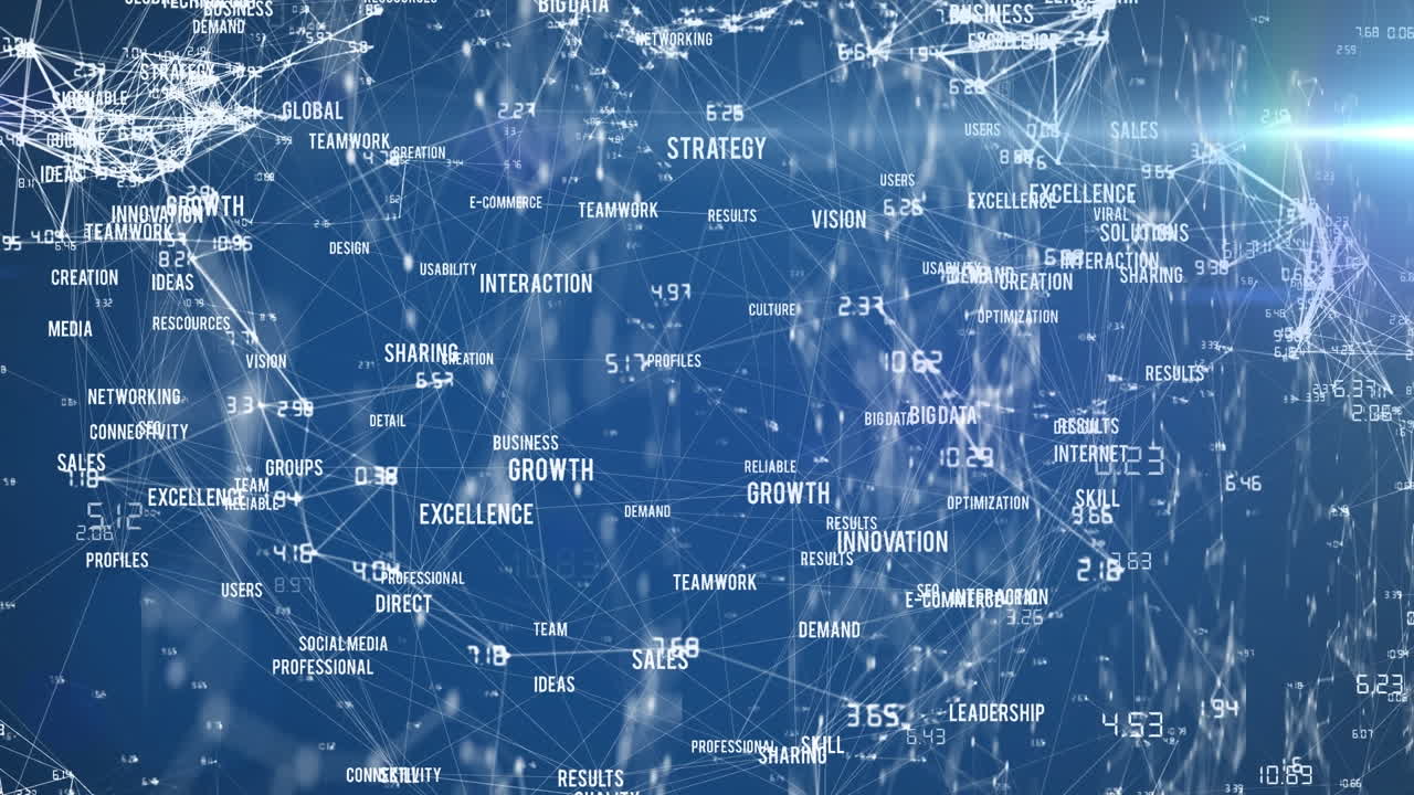 Animation of financial data processing on blue background