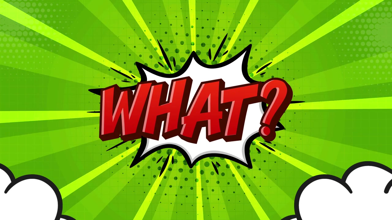 Animated Comic Book Style Speech Bubble with 'WHAT?' Text