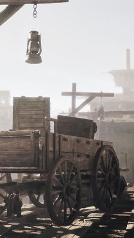 old western wagon in a dusty town