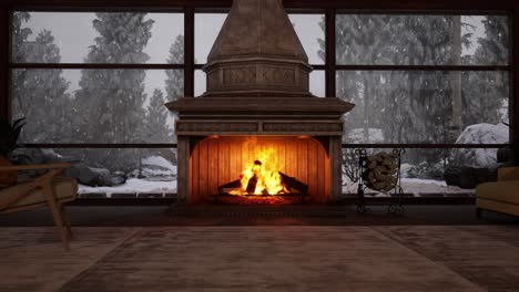 cozy winter fireplace in a mountain cabin