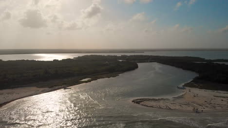 Drone-flight-over-Sian-Ka'an-bioreserve-beach-with-mangroves-in-Mexico