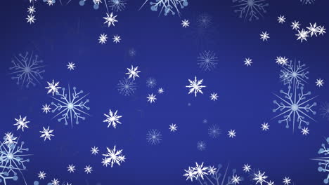 animación de copos de nieve flotando y cayendo contra un fondo azul con espacio de copia