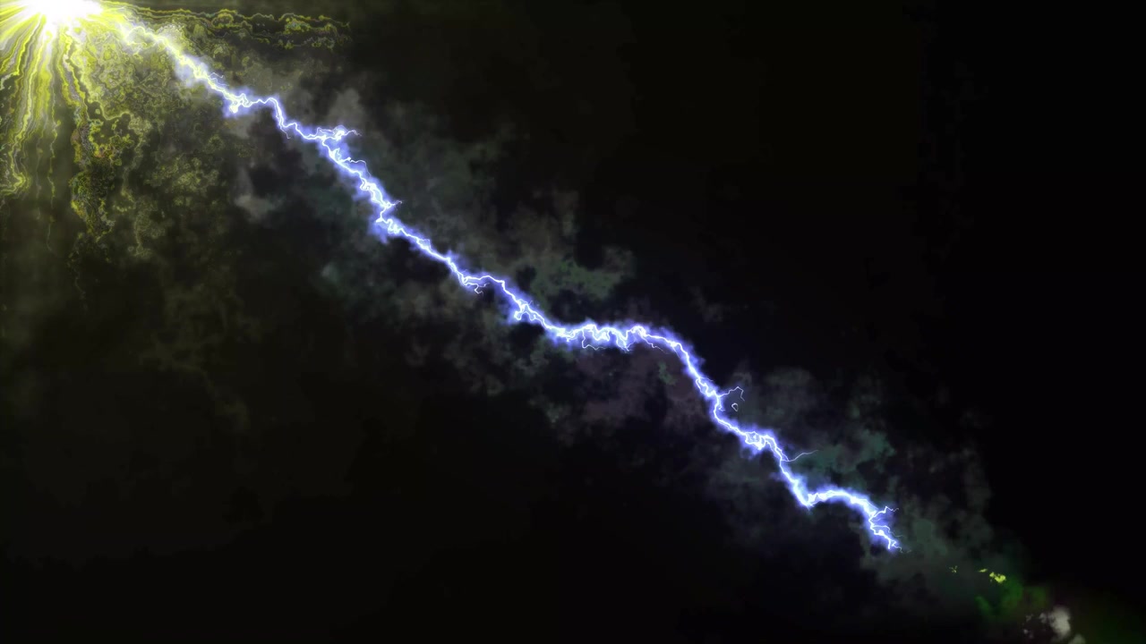 Rayo azul animado impactando contra fondo oscuro