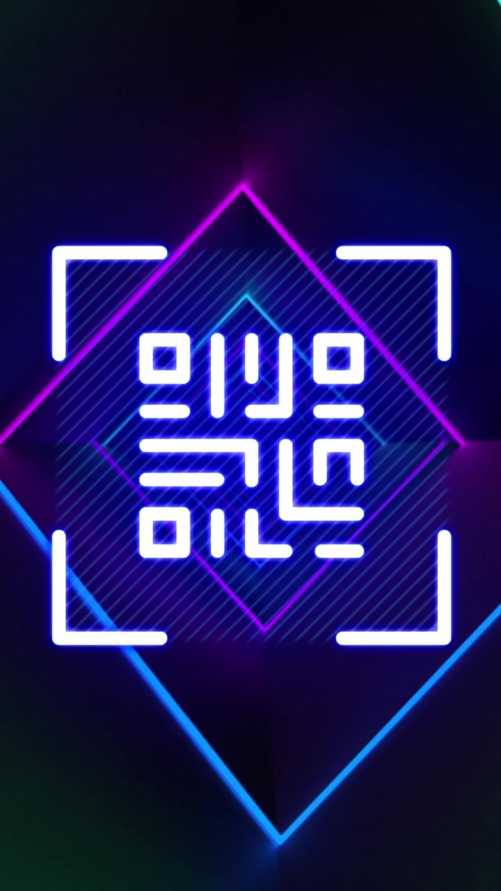 Dynamic QR Code Reveal in a Cyberpunk Neon Tunnel