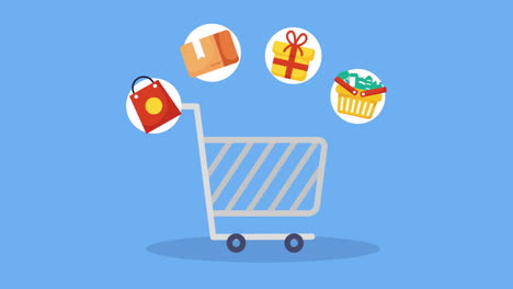 animación clásica del mercado del carrito de compras