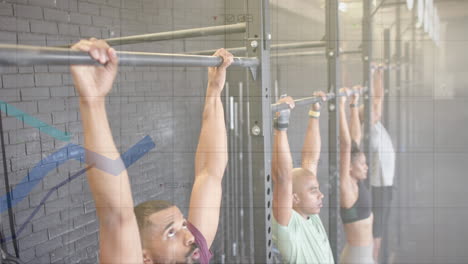 animation of graph processing data over diverse group on pull up bars cross training at gym