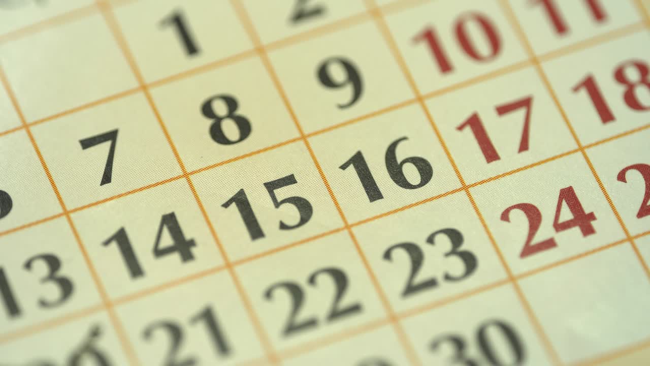 Calendar 16. The sixteenth day of the month