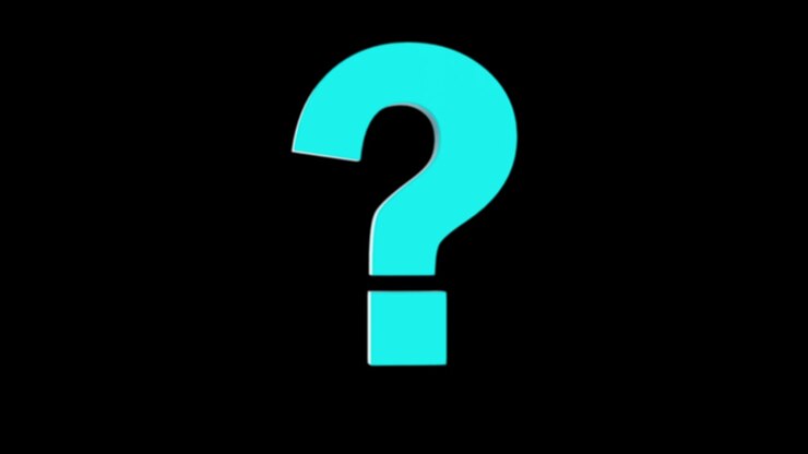 Rotating 3D Blue Question Mark on Black Background.