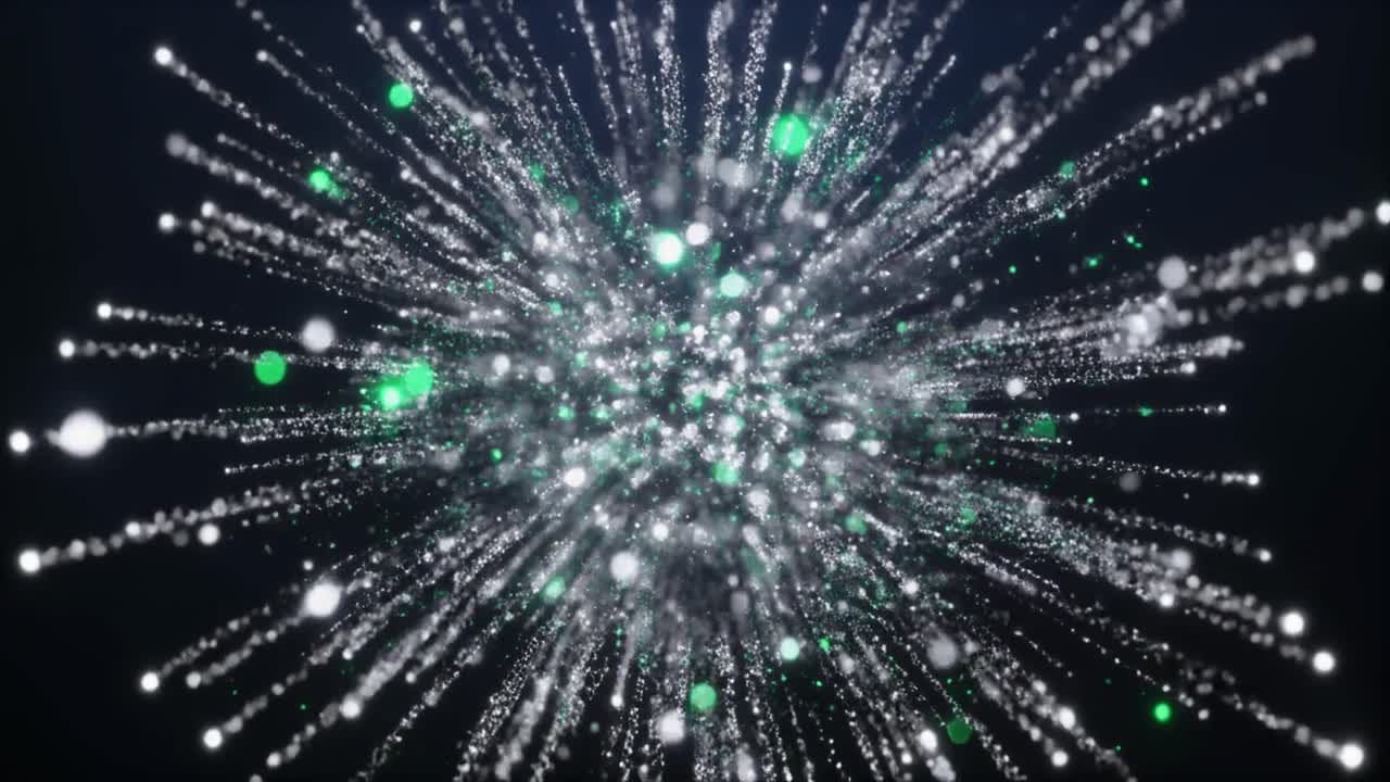 Abstract Green and White Particles Bursting and Expanding