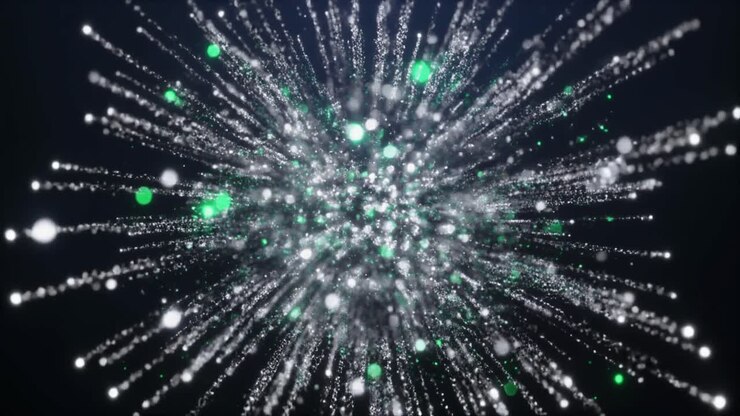 Abstract Green and White Particles Bursting and Expanding
