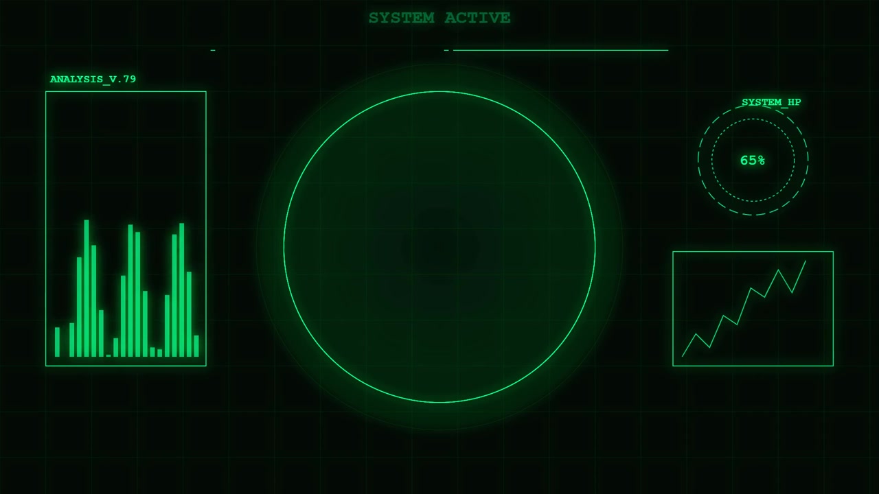Futuristic Digital Interface Display with Green Data Visualization