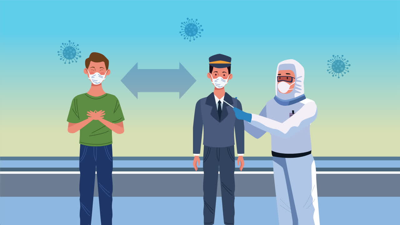 코로나19 통제 및 환자 테스트를 수행하는 생물 안전 작업자