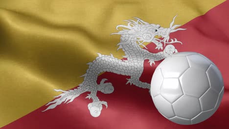 bandera de bután y pelota de fútbol - bandera de bhutan de alto detalle - bandera nacional de bhutan patrón de ondas elementos loopables - textura de tela y bucle sin fin - bola de fútbol y bandera