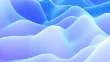 abstract waves of soft blue matte material with light inner glow and glitters on morphing surface. abstract geometric surface like landscape or terrain, extrude or displace 3d noise. loop 4k