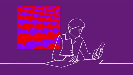 animación del dibujo de un hombre de negocios escribiendo sobre formas en movimiento