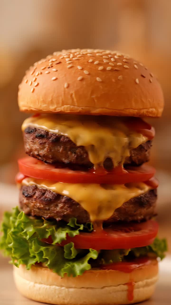 Hamburger Succoso Primo Piano Sfondo Bokeh 4K