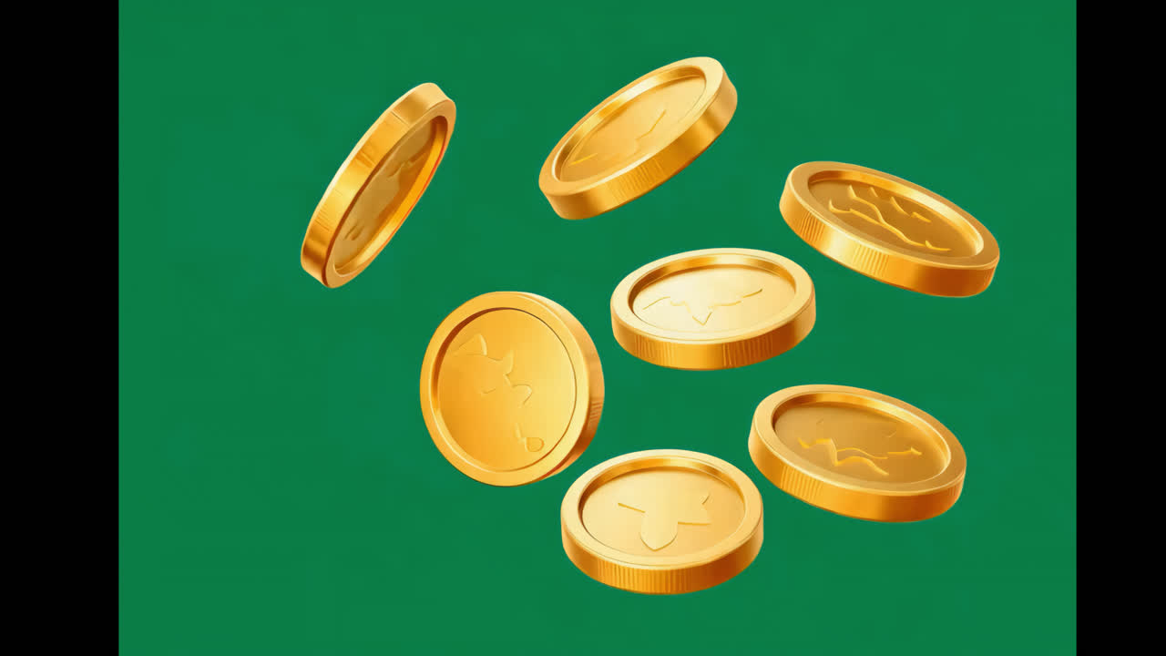 Animação de ilustração de moedas douradas flutuantes, vídeo transparente em 4K, canal alfa