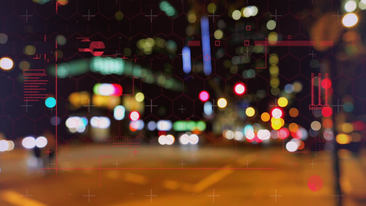 도시 풍경 위의 데이터 처리 애니메이션