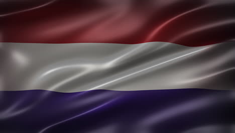 Flagge-Des-Königreichs-Der-Niederlande,-Schriftansicht,-Vollformat,-Glatt,-Glänzend,-Flatternd,-Elegante-Seidige-Textur,-Im-Wind-Wehend,-Realistische-4K-CG-Animation,-Filmähnlicher-Look,-Nahtlos-Schleifbar