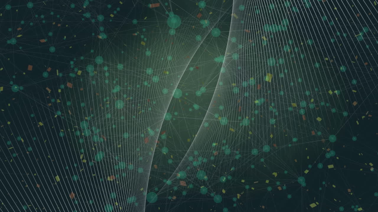 Animation of data processing and icons over dark background