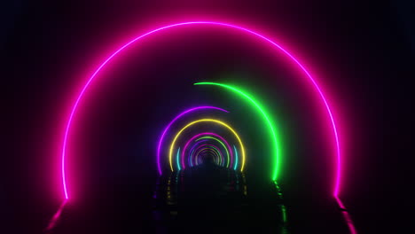 flying under colorful neon arches. infinitely looped animation.