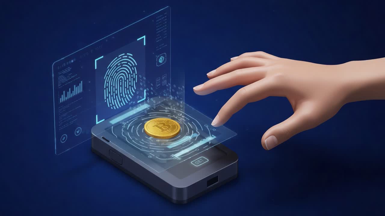 Innovative Digital Identification: A Hand Interacting with a Smartphone's Biometric Interface, Highlighting Cryptocurrency Security and Modern Technology Integration