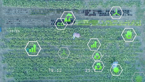 animación de iconos digitales de energía ecológica y verde sobre el campo