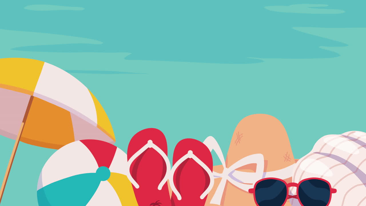 액세서리와 함께 해변 장면