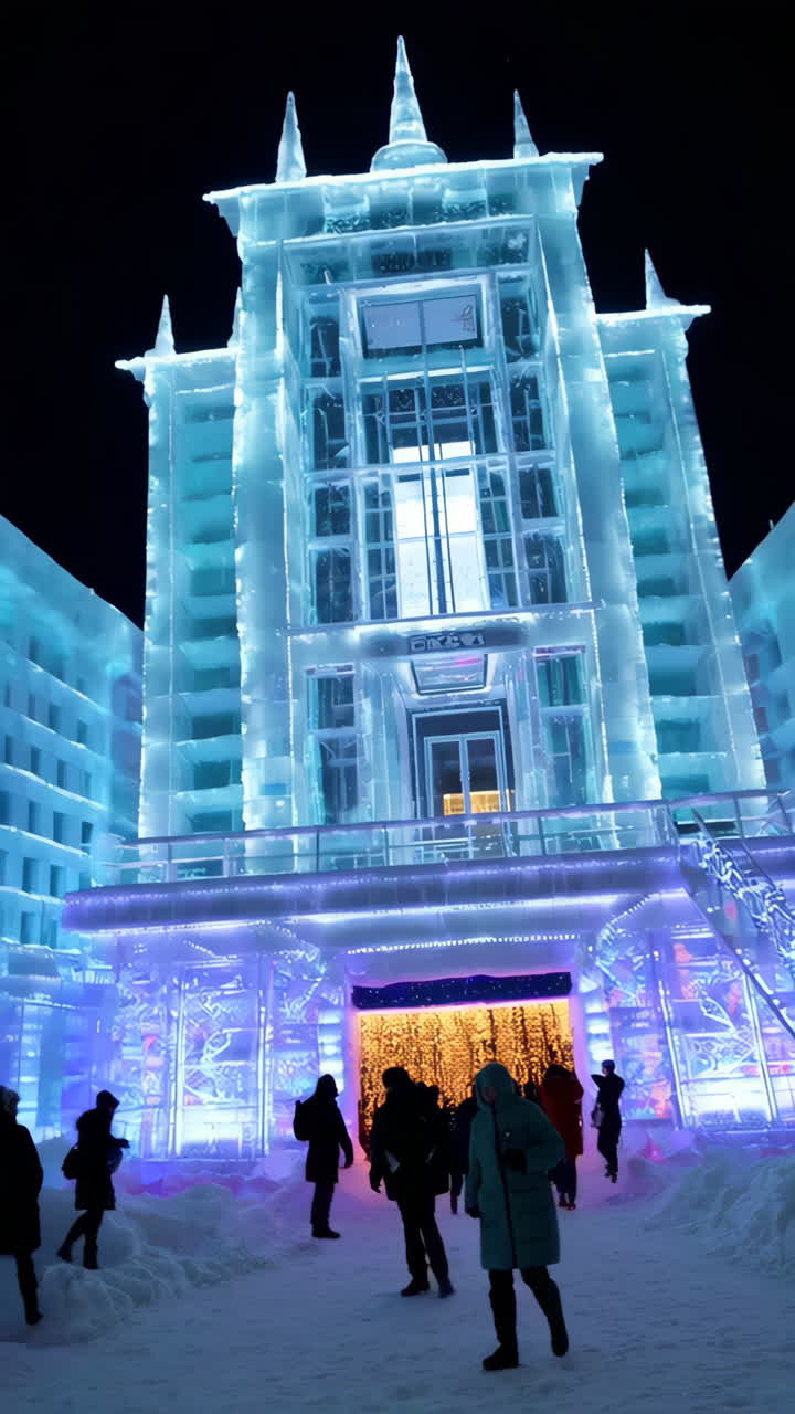 Ice Sculpture Display at Night