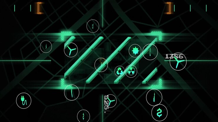 Animation of data processing over black background